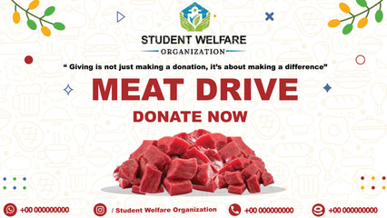 MEAT DRIVE, STUDENT WELFARE ORGANIZATION, DONATE NOW, ILLUSTRATION, VECTOR ART.