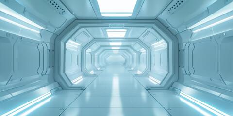 Futuristic Sci Fi Corridor with High Tech Design and Bright Lighting