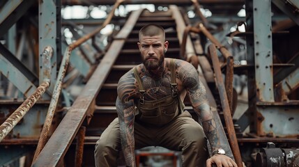 Portrait of a sexy man with tattoos