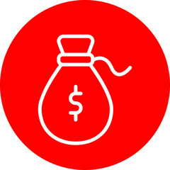 Money Bag Vector Line White Circle Red