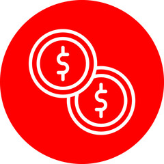 Coin Vector Line White Circle Red