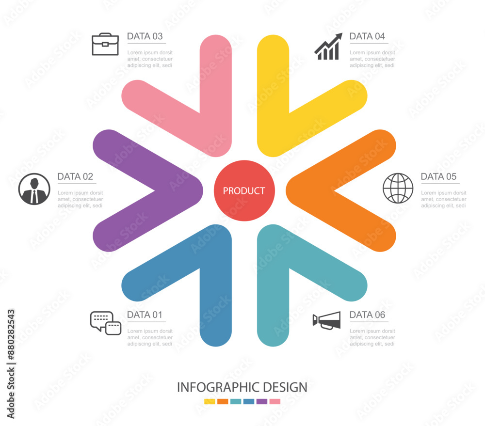 Wall mural infographics arrow shape with 6 number data template. illustration abstract background.
