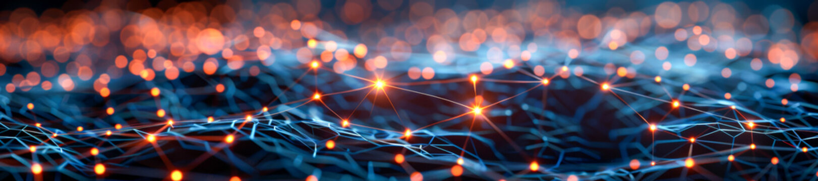 Abstract Network Connections with Glowing Nodes in Blue and Orange Lighting