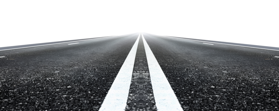 An empty asphalt road with white lane markings stretching into the distance, symbolizing journey, path, and adventure.
