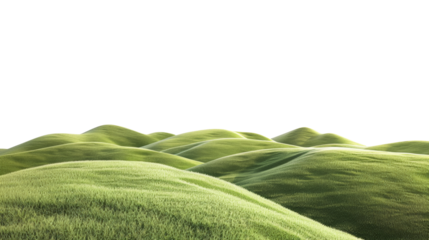 Serene rolling green hills under a clear sky, offering a tranquil and picturesque natural landscape ideal for backgrounds or nature-themed designs.