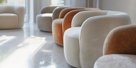 Obraz premium Row of cozy modern chairs in sunlight, gradient of warm colors.