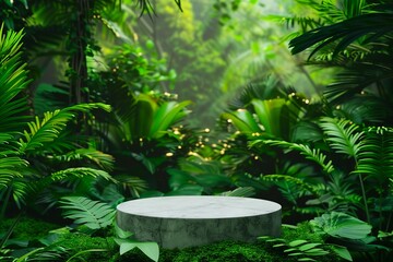 A white pedestal in the middle of a jungle.