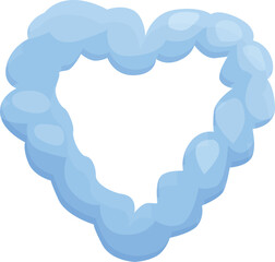 Blue cloud heart frame floating on white background representing love, purity and peace
