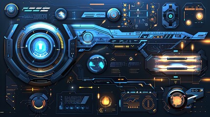 Fototapeta premium Futuristic tech elements with sleek lines and glowing effects.