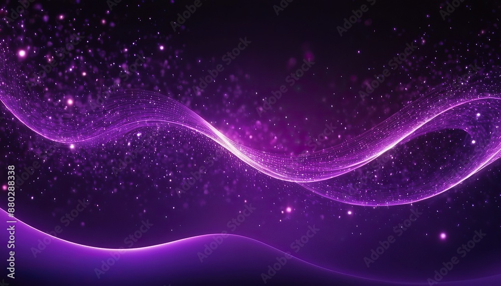 Wall mural purple particles wave and light abstract background. dots stars to cover element for design backdrop