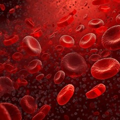 Fototapeta premium Microscopic Enlargement of Blood Cells - Blood Cell flowing through Human Body, Organ or Artery - Red Blood Cells in Lifeforms - Health, Anatomy, Organisms, Medication in Science and Biology