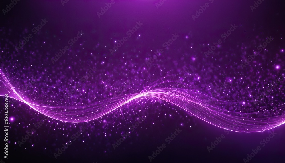 Wall mural purple particles wave and light abstract background. dots stars to cover element for design backdrop