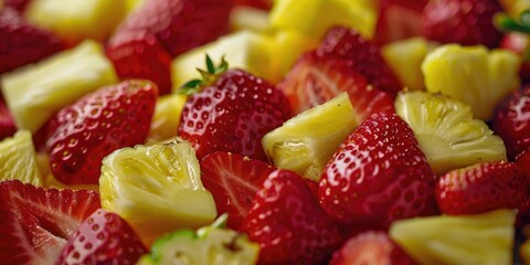 Close-up shot of sliced strawberries and pineapples, great for food or lifestyle photography