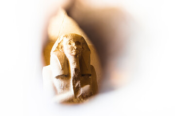 Statue of King Djoser pharaoh view from a hole, Saqqara, Egypt