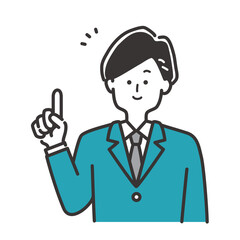 ポイントを指差しで説明をするビジネスパーソン（スーツの男性）のイラスト素材