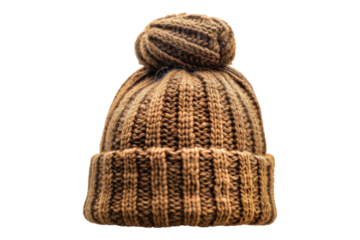 Brown knitted hat isolated on transparent background