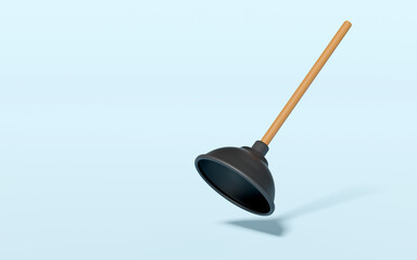 plunger for clean the blockage in the pipe isolated on blue background. cleaning tool equipment, 3d illustration render