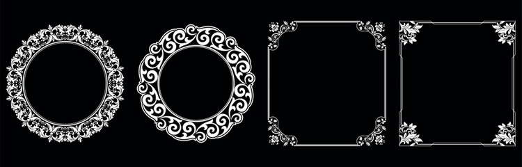 Set of decorative frames Elegant vector element for design in Eastern style, place for text. Floral black and white borders. Lace illustration for invitations and greeting cards.
