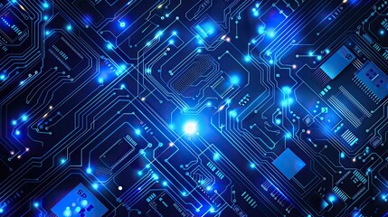 High-tech circuit board design in blue, ideal for technology presentations.