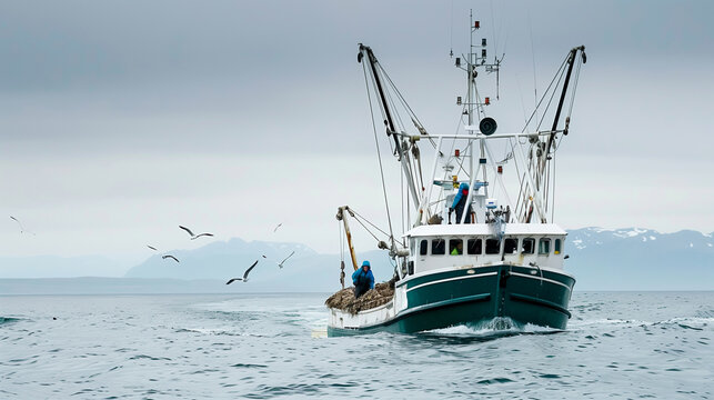 Bering Sea fishing vessel hauling red crabs