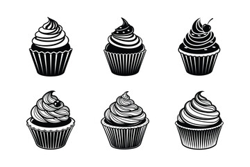 set of cupcake muffin cake with cream icing frosting vector illustration isolated on white