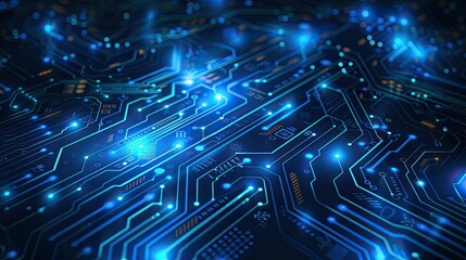 High-tech circuit board design in blue, ideal for technology presentations.