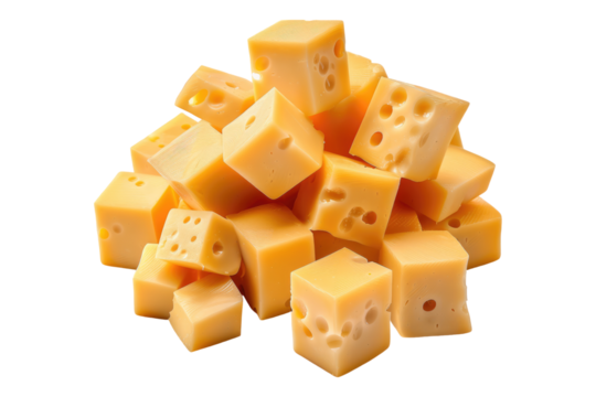 Cheese cubes isolated on transparent background