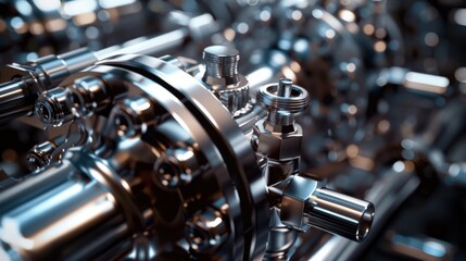 Fototapeta premium Close-up view of a machine with various metal parts and components