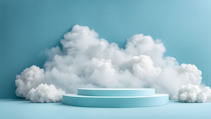 A blue sky with a large cloud formation and a small blue structure in the middle