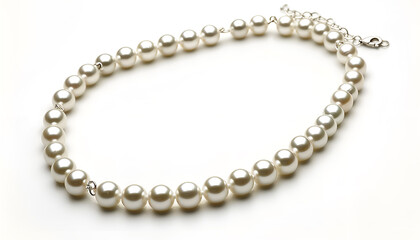 Obraz premium Elegant pearl necklace isolated on white, top view
