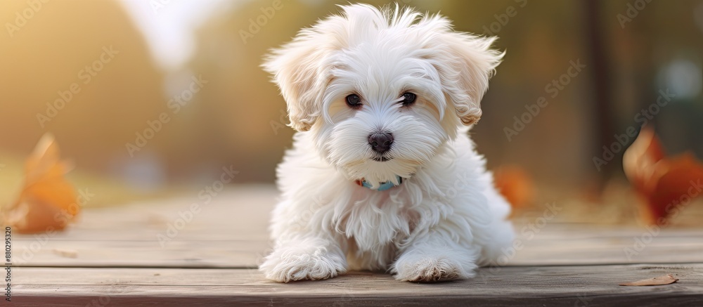 Poster Sweet puppy resulting from a cross between a Maltese and a Poodle, with a charming appearance, perfect for a copy space image.