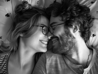 Fototapeta premium A couple lying in bed together