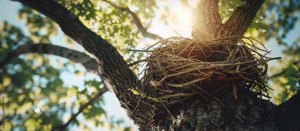 Poster A tree with an empty bird nest, offering ample copy space image.