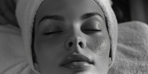 A woman wearing a towel as a makeshift hat, in a simple and relatable scene