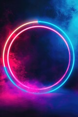 A glowing neon circle surrounded by a hazy atmosphere of smoke, perfect for futuristic or abstract concepts