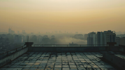 Hazy cityscape from rooftop embrace the smog covered skyline and its unique charm