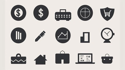 Minimalist business icons in a monochromatic color scheme.