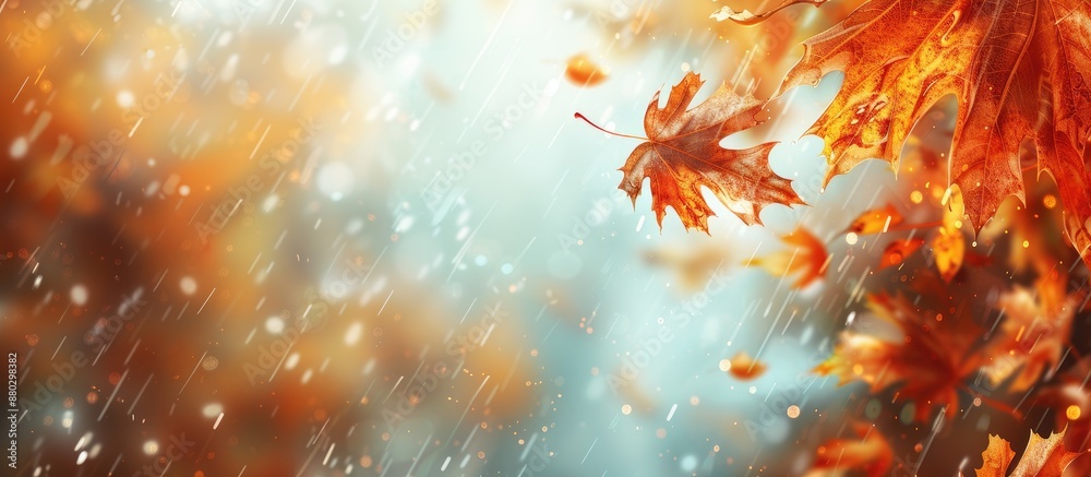 Poster a fall-themed background for weather forecasts featuring selective focus and room for text with a co