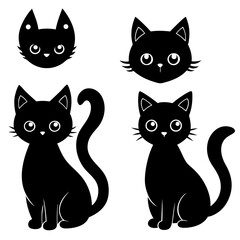 Halloween Black Cute Cat silhouette set