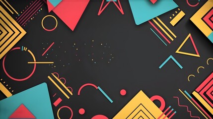 Vivid Geometric Abstract Layout with Colorful Shapes on Minimalist Black Background for Digital Design