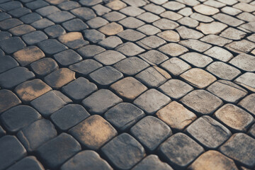 Processed collage of pavement cobble stones surface texture. Background for banner, backdrop