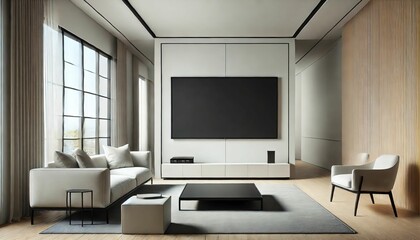 Blank TV screen in modern living room interior