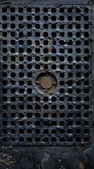 Grated Metal Drain Cover Texture Background, 4K hyperrealistic photo