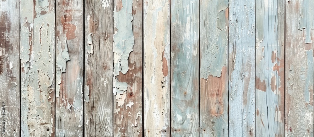 Poster vintage vertical wooden boards with peeling paint, creating a rustic backdrop for a copy space image