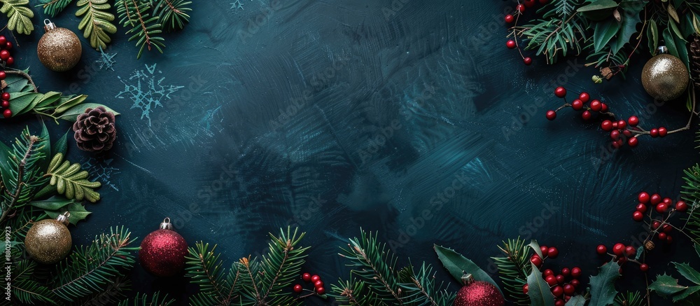 Poster Holiday-themed arrangement on a dark abstract backdrop featuring a top-down view and ample space for text or images.