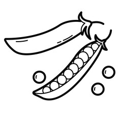 Green Peas Pod. Simple outline illustration, isolated on white background. Design element