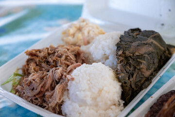 Kalua Pig traditional Hawaiian plate lunch