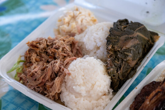 Kalua Pig traditional Hawaiian plate lunch
