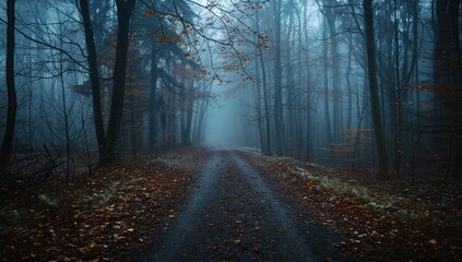 Obraz premium Mystical Forest Path in Fog