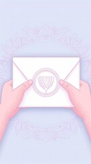 Hands holding an envelope on a blue background
